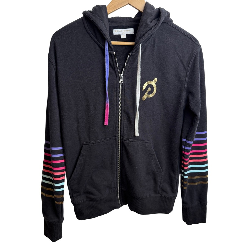 Spiritual Gangster Womens Peloton Hoodie Rainbow Stripe Zip S Black Athleisure‎